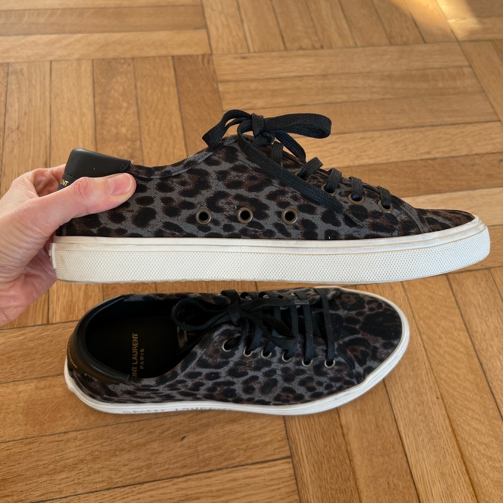 Saint Laurent Leopard-Print Canvas Sneakers - Picture 2 of 8